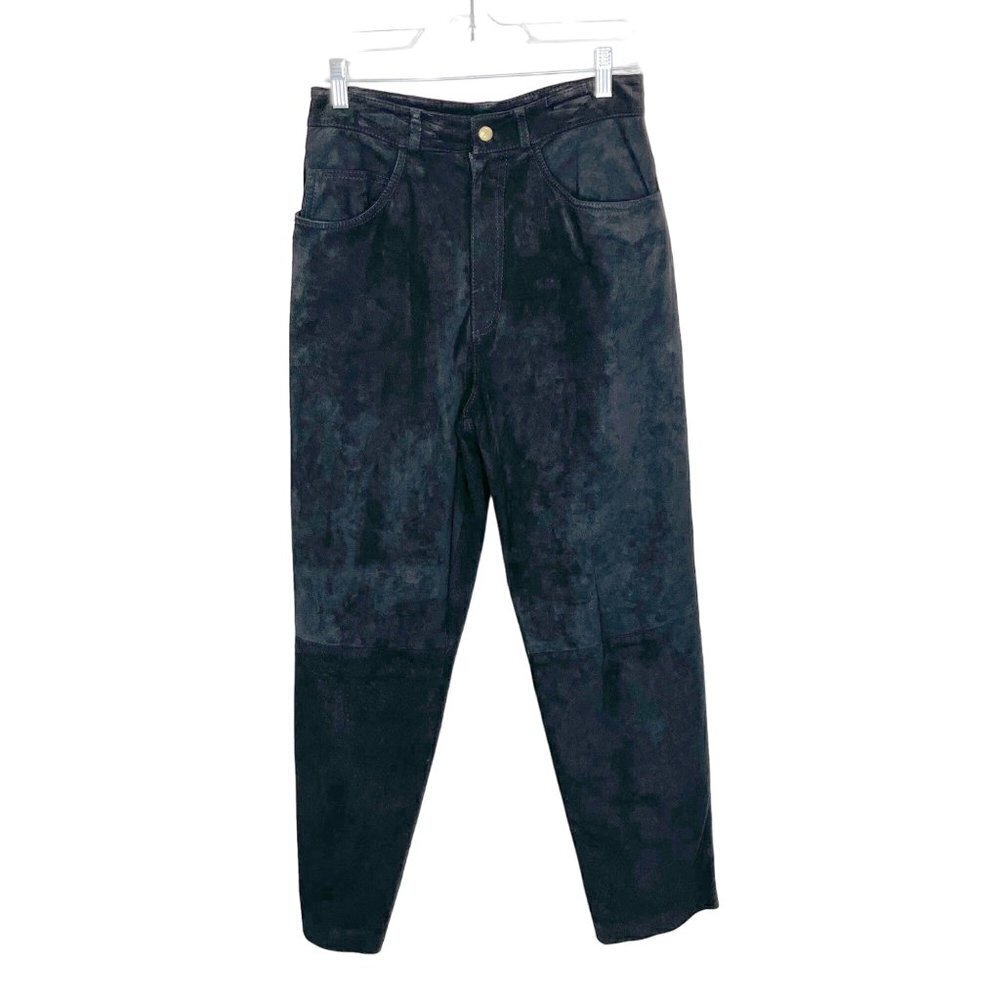 Vintage Bushwacker genuine leather suede Black Mom pants Size 8 High Rise Y2K